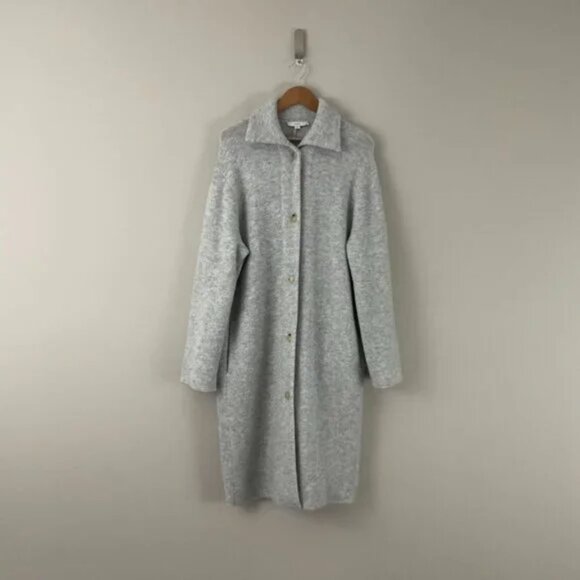 Vince Gray Collared Wool Blend Long Knit Cardigan Coat Size Large - Picture 1 of 7